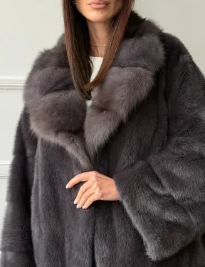 Автоледи норковая с воротником куницы - графит - фото 3