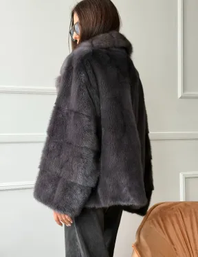 Автоледи норковая с воротником куницы - графит - фото 5