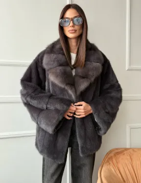 Автоледи норковая с воротником куницы - графит - фото 7