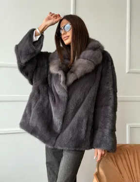 Автоледи норковая с воротником куницы - графит - фото 11