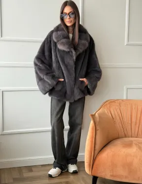 Автоледи норковая с воротником куницы - графит - фото 6