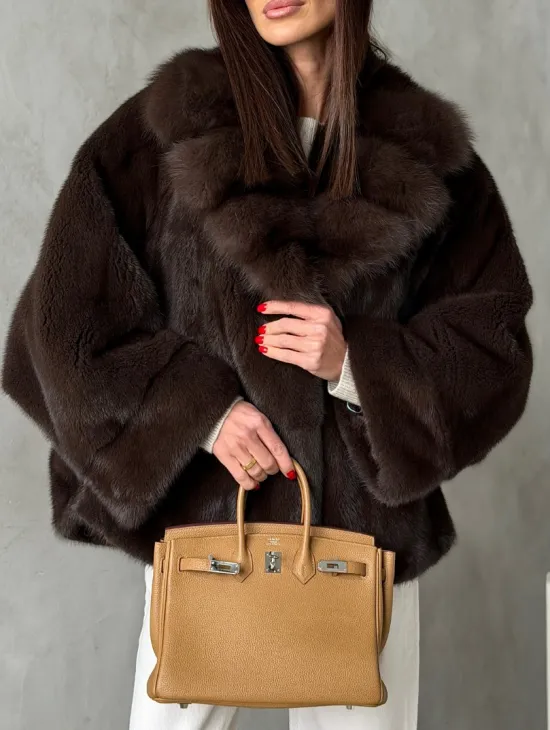 Короткий норковый жакет с воротником из куницы - фото 3