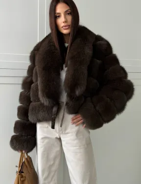 Полушубок-кроп из песца с шалевым воротником - фото 5