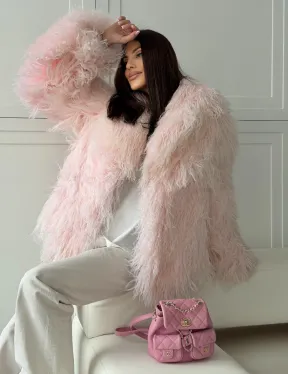 Шуба из меха ламы - цвет розовый - фото 12
