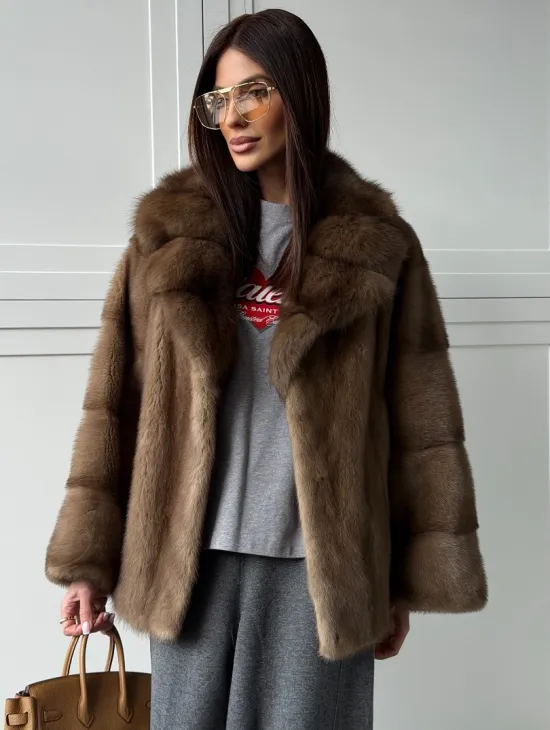 Куртка из меха норки - воротник куница - фото 0