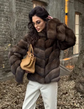 Роскошная шуба из меха соболя стойка воротник - седина 1/2 - фото 3