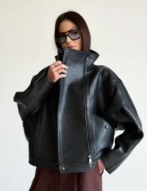 Черная женская кожаная куртка - фото 21