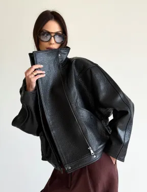 Черная женская кожаная куртка - фото 23