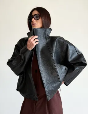 Черная женская кожаная куртка - фото 24