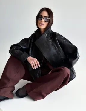 Черная женская кожаная куртка - фото 17