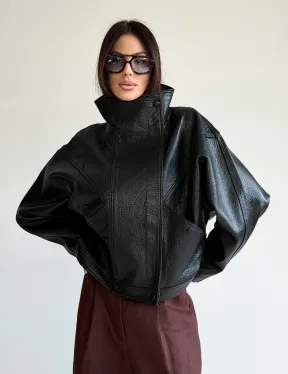 Черная женская кожаная куртка - фото 18