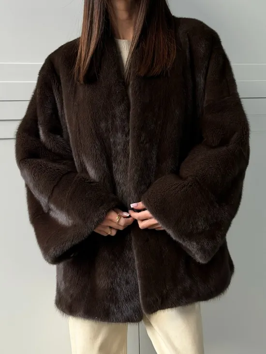Меховой жакет из норки V- образный воротник - фото 2