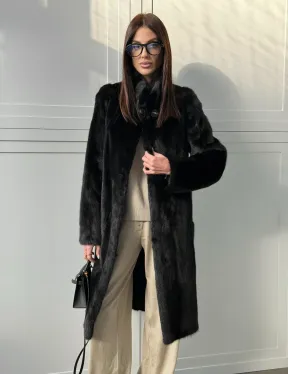 Черная норковая шуба - воротник стойка - фото 10