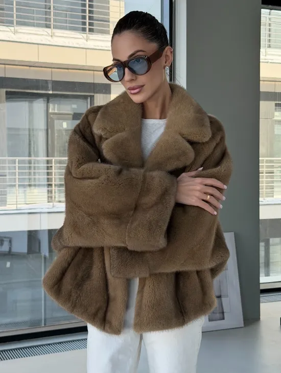 Короткая норка кимоно роспуск - английский воротник - фото 7