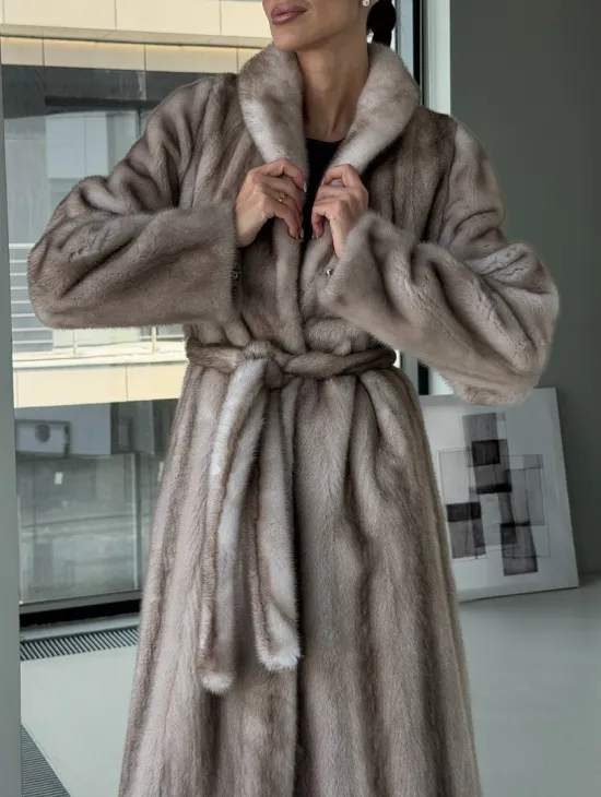 Натуральная шуба из меха норки - воротник шаль - фото 2