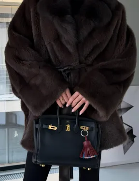 Норковое автоледи с воротником из куницы - фото 2