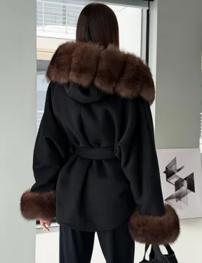 Пальто с капюшоном из финского песца - фото 4