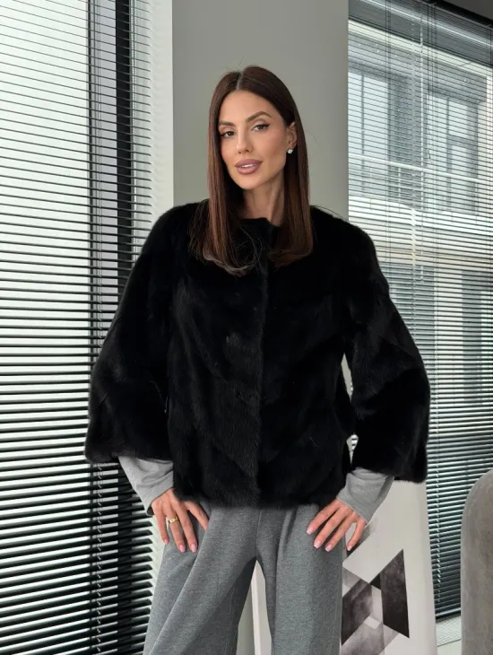 Норковый жакет - цвет черный - фото 12