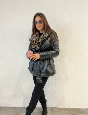 Пуховик с мехом норки в анималистическом принте - фото 8