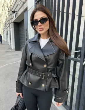 Куртка из кожи черного цвета - фото 1