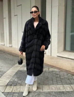 Шуба норковая кимоно - темный графит - фото 4