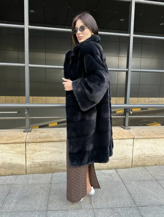 Шуба норковая английский воротник - цвет инфинити - фото 7