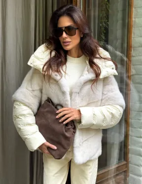 Норковый пуховик/жилет 2в1 - жемчуг - фото 8