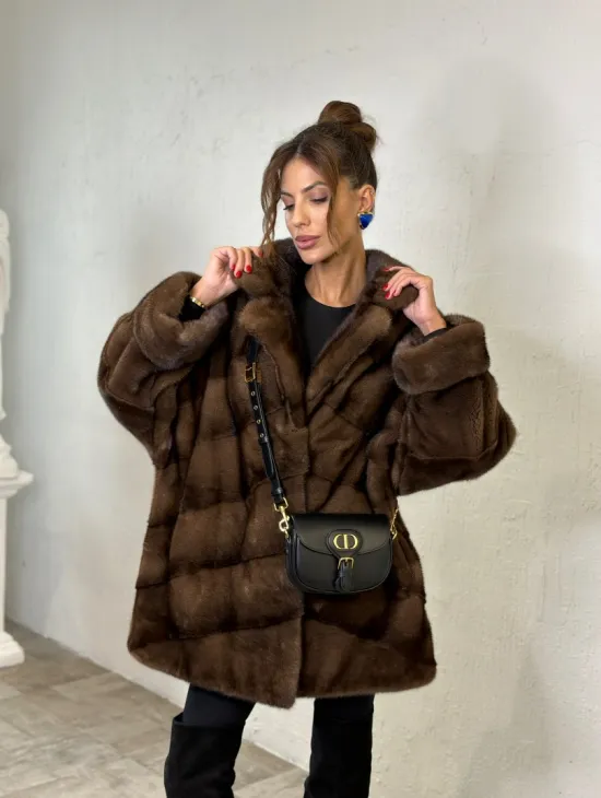 Шуба из аукционной норки английский воротник - цвет орех - фото 6