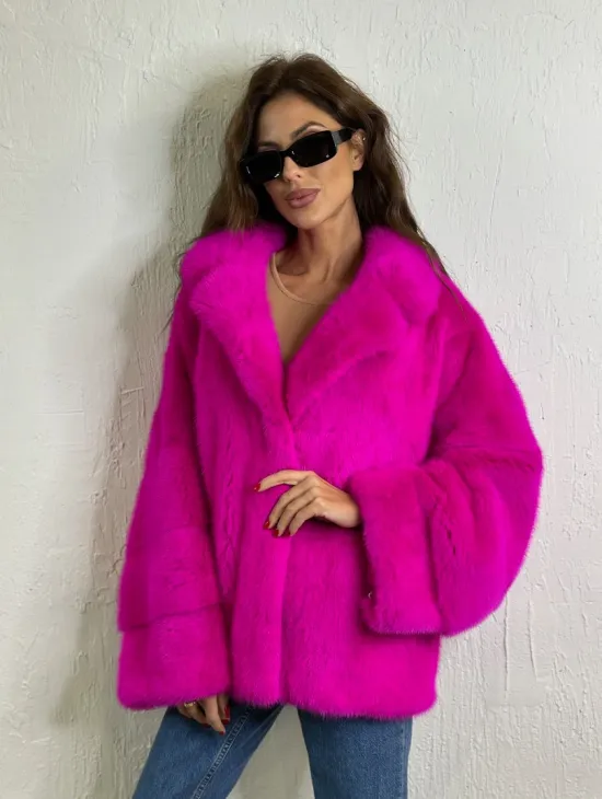 Короткая автоледи мех NAFA английский воротник - фуксия - фото 3