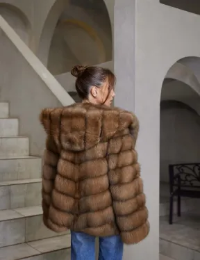 Шуба из куницы с капюшоном - фото 3