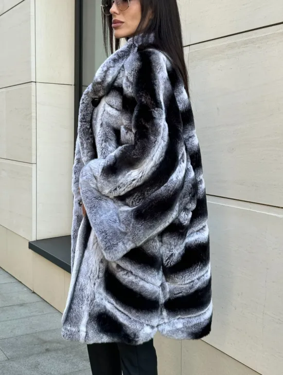Шуба из кролика рекс стойка воротник - цвет шиншилла - фото 3