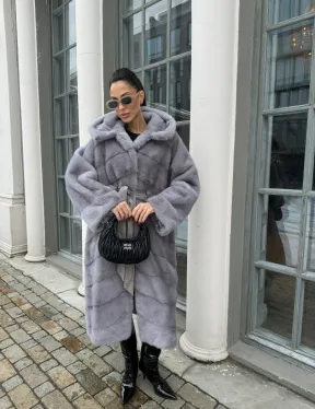 Норка кимоно паркет с капюшоном - цвет серый сапфир - фото 8