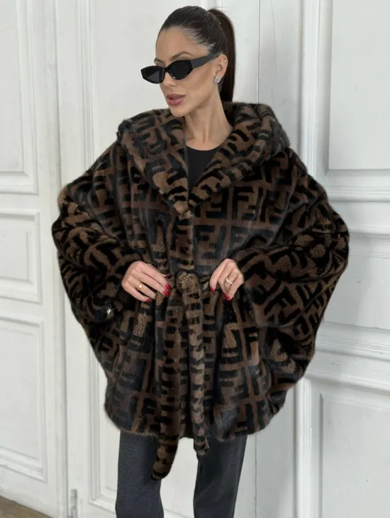 Норка летучая мышь с капюшоном, принт - цвет соболь - фото 2