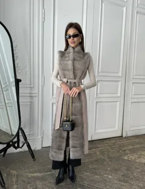 Пальто с мехом норки цвет серый - фото 5
