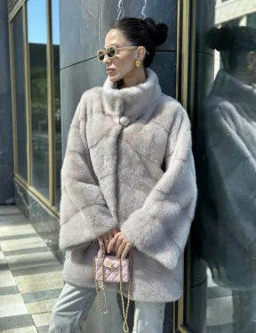 Норковая шуба в цвете нюд - фото 2