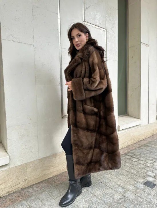 Норковая шуба NAFA соболиного натурального цвета - фото 10