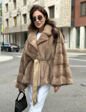 Шуба автоледи из норки цвет бежевый - фото 6