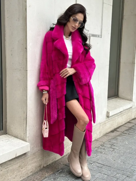 Фуксия шуба из меха аукционной норки - фото 7