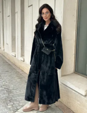 Черная норковая шуба NAFA MINK с поясом в пол - фото 9