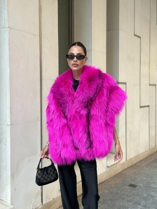 Накидка - палантин из меха чернобурки - фуксия - фото 7