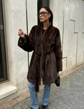 Шуба из скандинавской норки в цвете соболь - фото 5