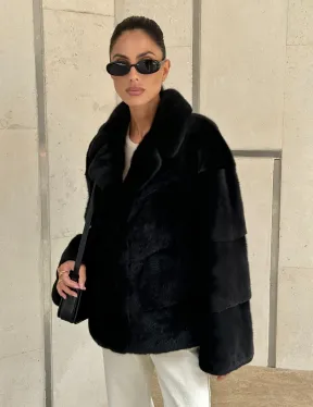 Полушубок из черной норки премиум аукциона - английский воротник - фото 4