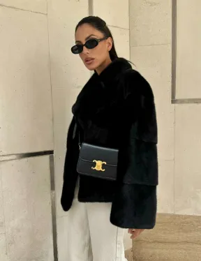 Полушубок из черной норки премиум аукциона - английский воротник - фото 9